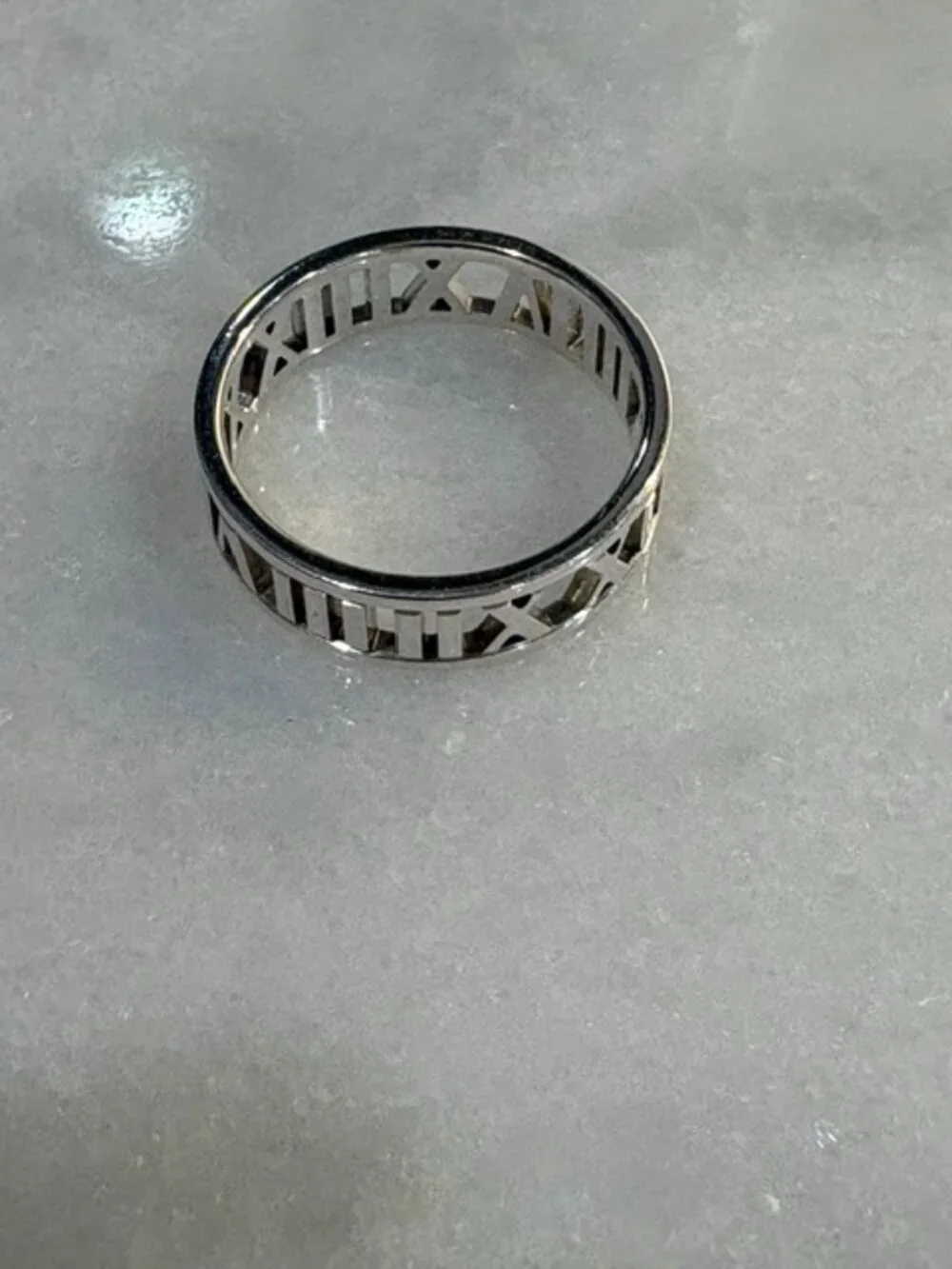 Size 11.5 Tiffany Atlas Ring Stencil Cutout Open Roman Numeral Band Mens Unisex